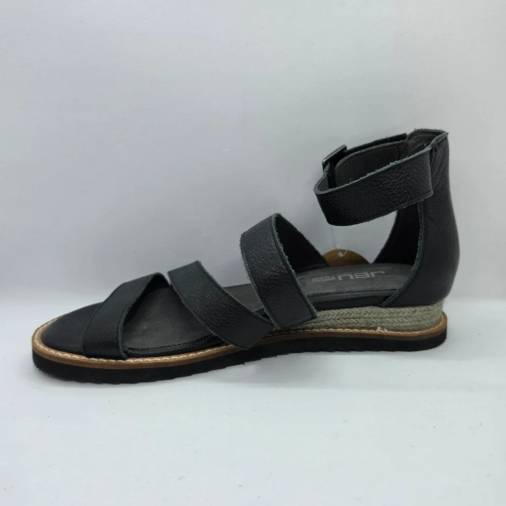 JBU by Jambu Riviera Black Leather Strappy Wedge Sandals JB17RIV01 Womens‎ 6M